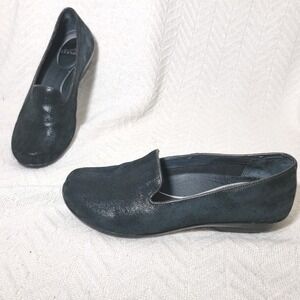Dansko Olivia Herringbone Pattern Black Leather Loafers Slip On Comfort 38 7.5-8